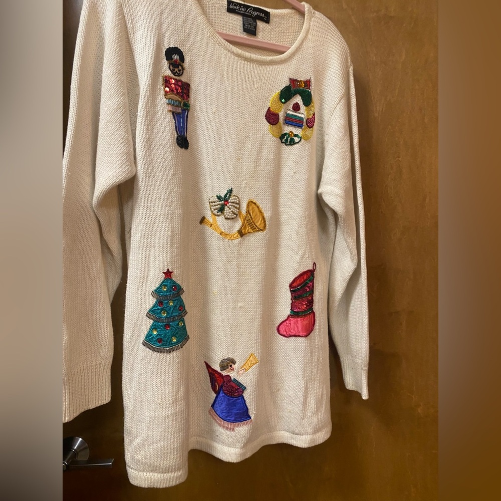 Festive Embroidered Women's Sweater - Cream